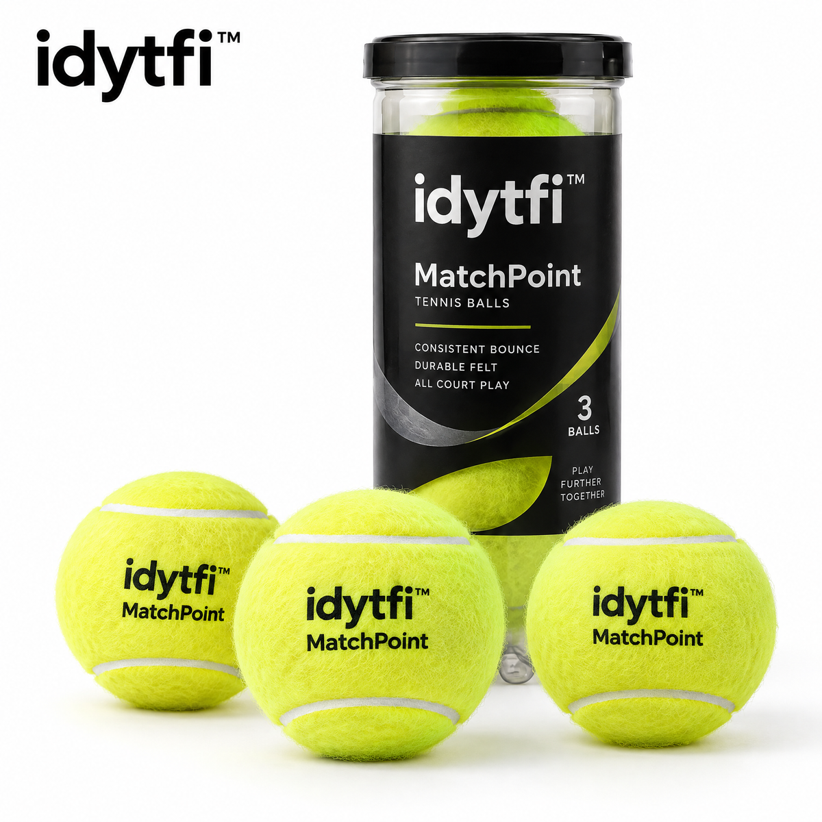 idytfi™ MatchPoint Tennis Ball Set — white background