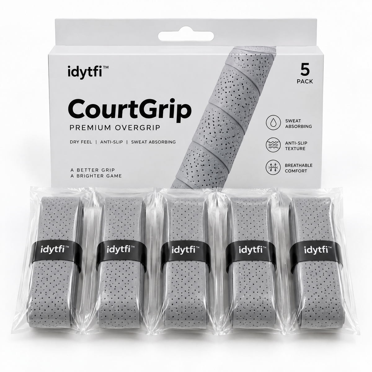 idytfi™ CourtGrip Premium Overgrip Set — white background