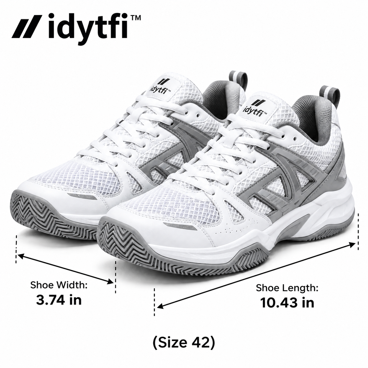 idytfi™ All-Court Grip Tennis Shoes — dimensions