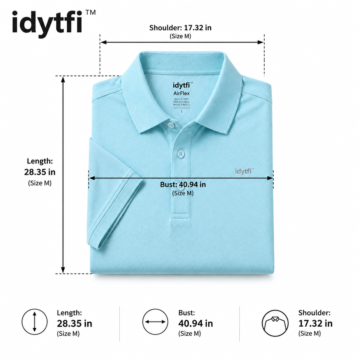 idytfi™ AirFlex Performance Tennis Polo — dimensions
