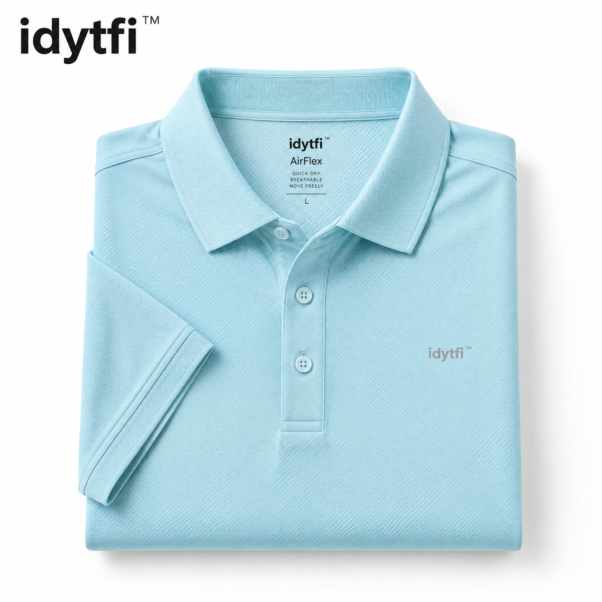 idytfi™ AirFlex Performance Tennis Polo — white background